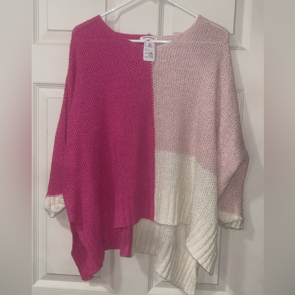 ADORA Pink and Cream Color Block Poncho